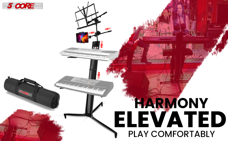 2 Tier Keyboard Stand, keyboard stands, Double Sliding Mounting Arms keyboard stand