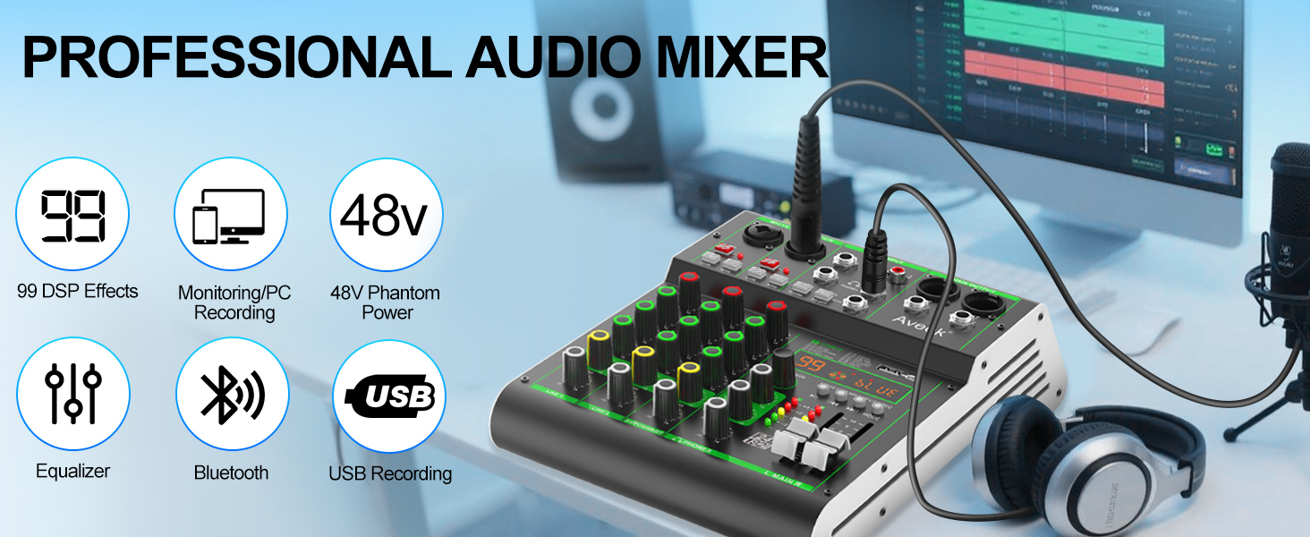 4 channel audio mixer DJ sound digital mixer board mixing console bluetooth stereo audio interface