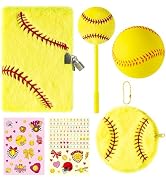 CY2SIDE 6PCS Softball Gift Set for 6-8 Year Old Girls, Soft Ball Plush Secret Diary Journal with ...