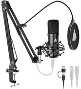 MAONO XLR/USB Condenser Microphone: 192kHz/24Bit Plug & Play PC Computer Podcast Cardioid Metal M...