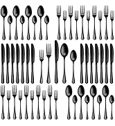 40 Pcs Black Silverware Set, Stainless Steel Flatware Set for 8, Food-Grade Cutlery Set, Mirror P...