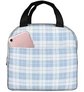 Lunch Bag Plaid Pastel Blue White Insulated Lunch Box Reusable Cooler Tote for Adults Student Gir...