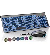 SABLUTE Wireless Keyboard and Mouse Combo Backlit - Compact Quiet Keyboard with RGB Mouse, Rechar...