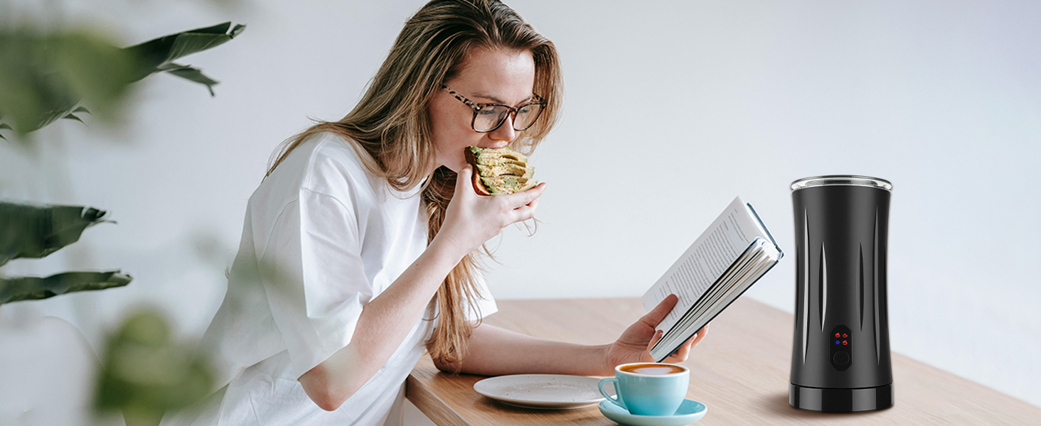 electric milk frother for cappuccino and latte for breakfast