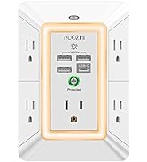 USB Wall Charger,Power Strip with Night Light, NUOZHI 5 Outlet Extender Surge Protector with 4 US...