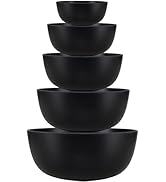 LEHAHA Bamboo Fiber Melamine Mixing Bowls, Set of 5, Nested Kitchen Bowls Set, Large Stackable Se...