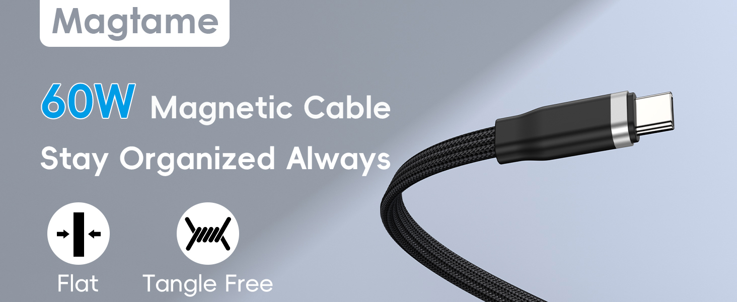 retractable usb c cable magnetic coiled tangle free cord 60W
