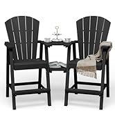 SUUNYN Tall Adirondack Chairs Set of 2, HDPE High Adirondack Chairs with Double Removable Trays, ...