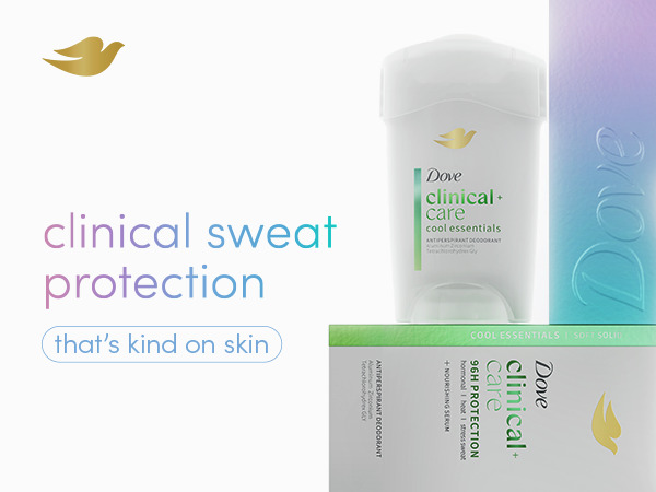 Clinical antiperspirant stick (brand with gold leaf logo) shown next to its packaging &amp; a boxedset