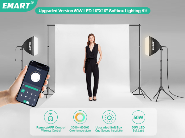 Softbox Photography Light Kit Pull Soft Box with Remote/APP Control 2