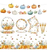 Fall Thanksgiving Paper Plates and Napkins Party Supplies Watercolor Pumpkin Maple Thanksgiving D...