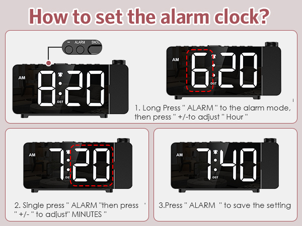 Projection Alarm Clock for Bedroom, Digital Alarm Clock