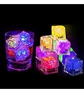 ENUOLI Light Up Ice Cubes for Drinks, 12 PCS Flash Waterproof LED Acrylic Ice Cubes Multicolor Cu...