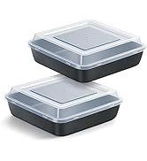 E-far 8x8 Inch Square Baking Pan with Lid Set, Nonstick Square Cake Pans Metal Bakeware for Oven ...