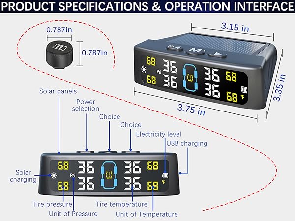 Tire Pressure Monitoring System with Solar Charge,RV TPMS with 4 External sensors