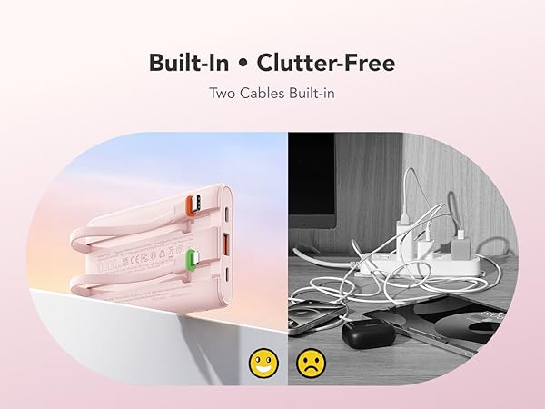 Built-In ·Clutter-Free, Integrated cables eliminate cord clutter. Neverpack charging cables again!