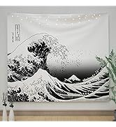 Ovenbird Wave Tapestry with Japanese Great Wave Ocean and Mountain, Anime Tapestry for Bedroom Ae...