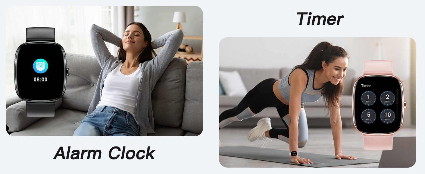 Timer and alarm clock on fitness tracker. For daily reminders.