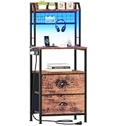 Furologee 40'' Tall Nightstand with Charging Station, Bedside Table with LED Lights, End Table wi...