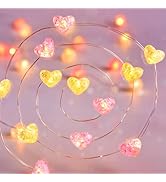 Valentine's Day Heart String Lights - 10.5 ft 30 LED Battery Operated Fairy String Lights withTim...