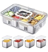 Snackle Box Container, 304 Stainless Steel Divided Serving Tray with Lid and Handle, Portable 8 C...