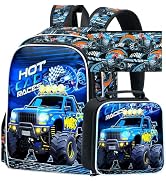 CCJPX 16" Truck Backpack for Boys, 3Pcs Cars Kids Water Resistant Preschool Bookbags,Cool Kinderg...