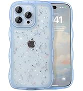IAIYOXI Case for iPhone 16 Pro Max - Curly Wave Edge Design, Bling Glitter Star Shiny Case, Cute ...