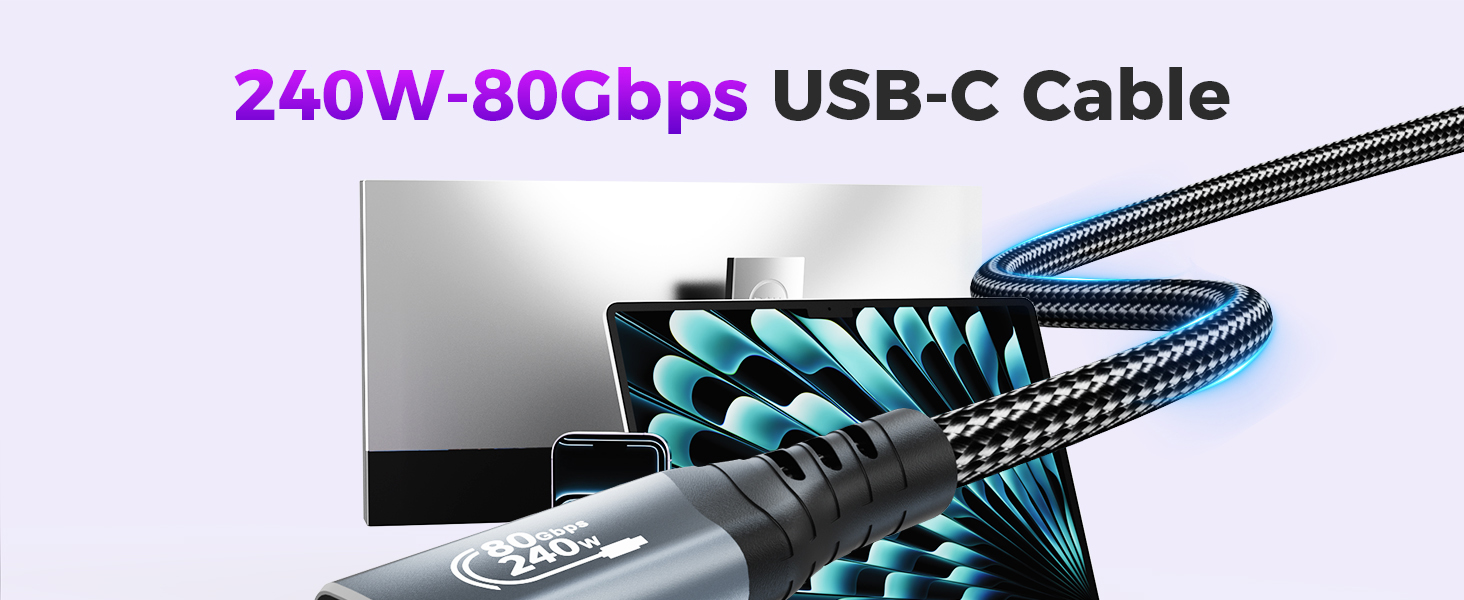 240W 6.6FT USB C Cable 80Gbps USB4 Data Cable