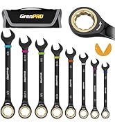 GRENPRO Ratchet Wrenches Set, Ratcheting Wrench Set, 9PC Sae 5/16 to 3/4 72Th Long Box Open End R...