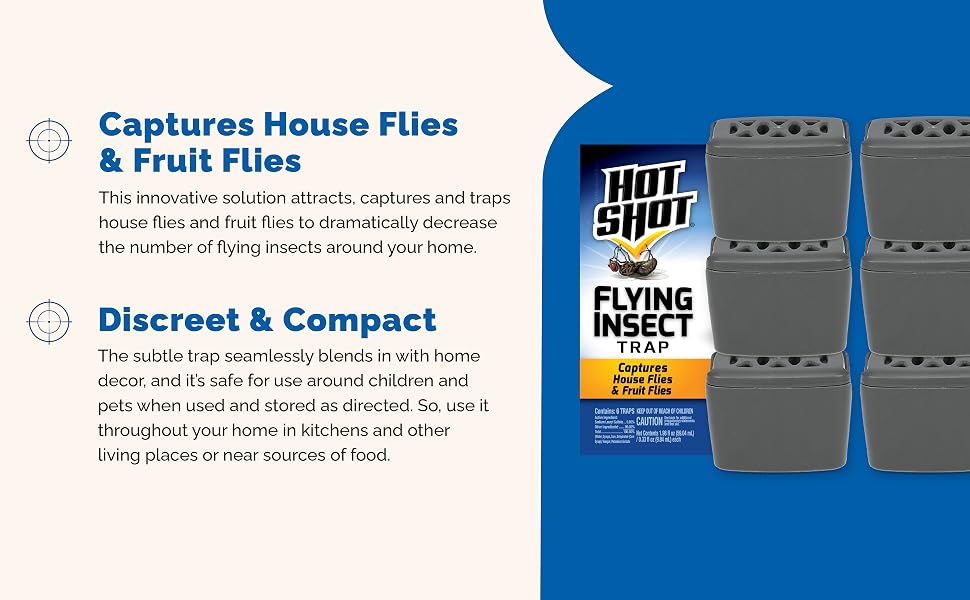 Captures house flies and fruit flies and is safe for use around children and pets