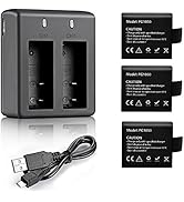 VVHOOY 3 x 1050mAh Rechargeable Action Camera Battery with USB Dual Charger Compatible with AKASO...