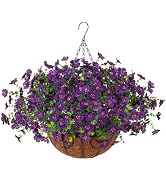 HyeFlora Artificial Fake Hanging Plants Flowers with Basket Outdoor Decor Faux Silk Dasiy Flower ...