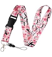 juanooo Cute Cherry Blossom Badge Lanyard for Keys &amp; ID Holder Flower Key Lanyard for ID Badges f...
