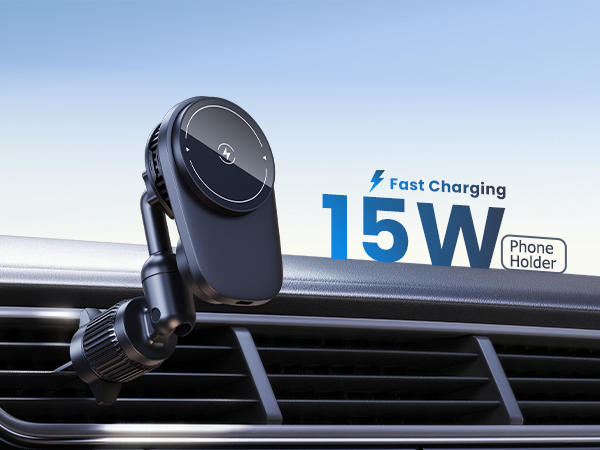 Wireless Magnetic Car Phone Holder Mount with Cooling Fan &amp; RGB Lights
