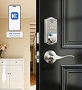 Veise VE017-L Fingerprint Smart Lock with 2 Lever Handles, Keyless Entry Front Door Lock Set, App...