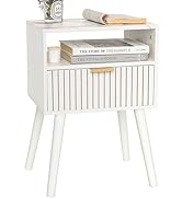 MaxSmeo Night Stand, White Fluted Nightstand with Faux Marble Top, Modern Bedside Table for Small...