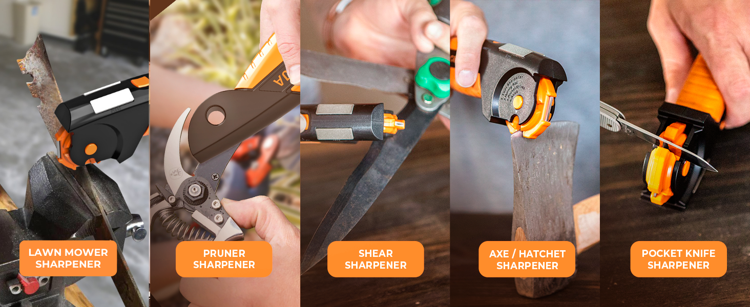 Knife Garden Tool Multi-Sharpener for Lawn Mower Blade, Axe, Hatchet Machete Pruner Shears, Scissor