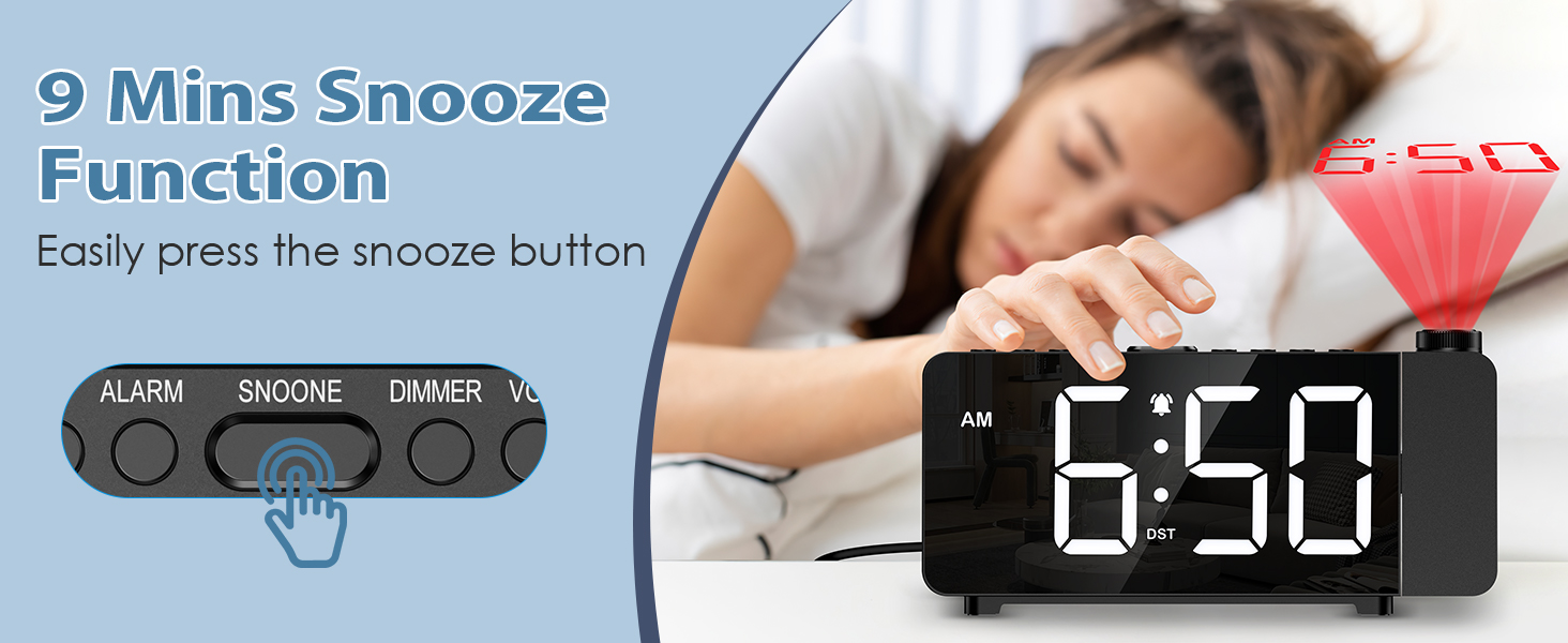 Projection Alarm Clocks for Bedrooms, Large LED Display Digital Clock with 180° Rotatable Projector