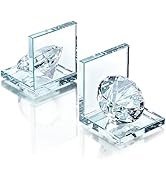 1 Pair Crystal Bookends with 80mm Clear Diamond, L Shaped Heavy Duty Book End for Shelves Non Ski...