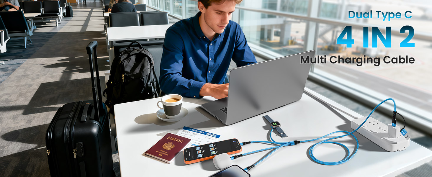 Dual Type C 4 IN 2 Multi Charging Cable for Travel