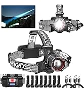 Super Bright Headlamp Rechargeable 2 Pack, High Lumen LED Head Lamp with Motion Sensor, 5 Modes, ...