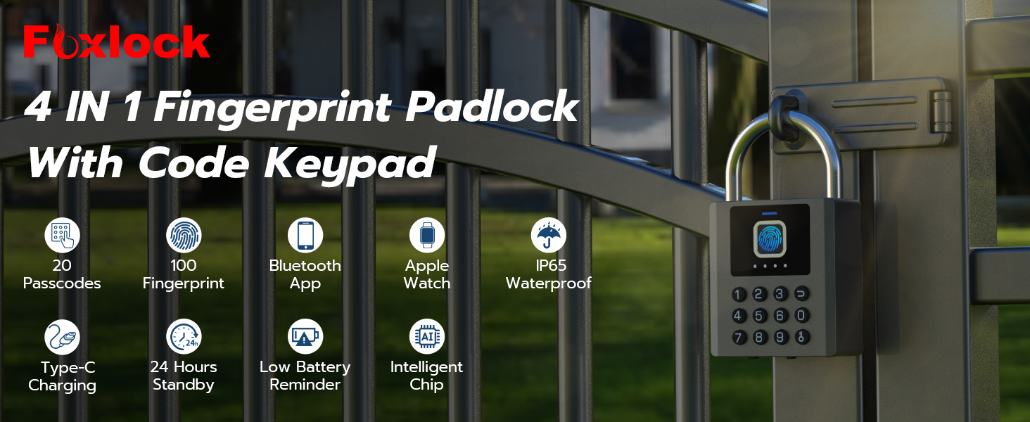 Foxlock Fingerprint Combination Padlock With Code Keypad