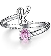 Adjustable A to Z Initial Letter Ring |1-12 Month Birthstone Rings for Girls Women | Personalized...
