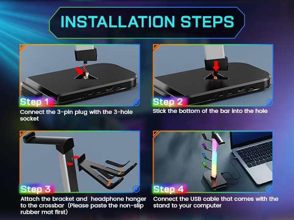 RGB Gaming Headset Stand &amp; Controller Holder with Charging Station