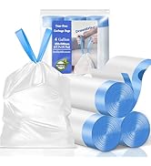 4 Gallon Trash Bags Drawstring - Tear-Free Small Trash Bag, 4 Gal Thick White Small Garbage Bags,...