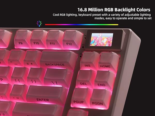 Pink Wireless Mechanical Keyboard 75% with Color Multimedia Screen Gaming Keyboard