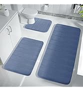 Yimobra 3 Pieces Memory Foam Bath Mat Sets, 44.1x24 + 31.5x19.8 and U-Shaped for Bathroom Rugs, T...