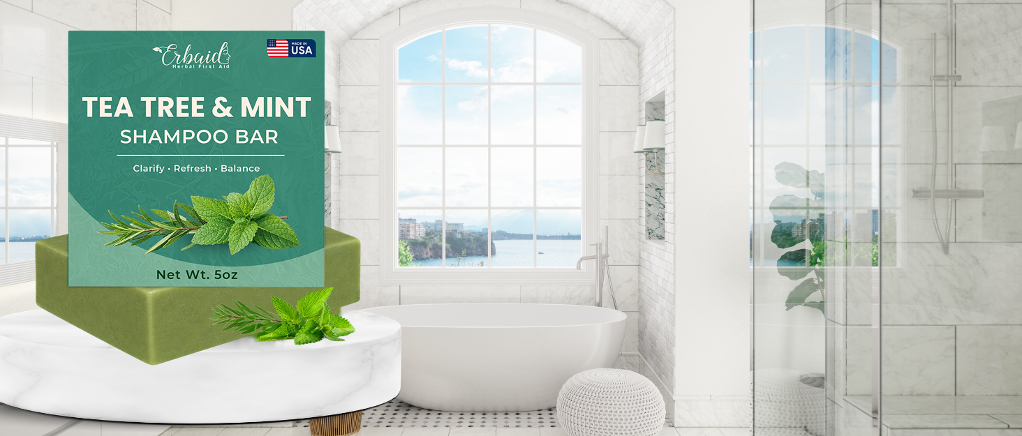 tea tree shampoo bar mint solid clarifying cleansing refreshing cooling scalp buildup oily natural 