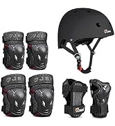 JBM Adult &amp; Kid Skating Protective Gear Set Sktaeboard Helmet Knee and Elbow Pads with Wrist Guar...