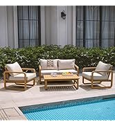 Bundle of + Ivy Acacia Wood Beige Collection (Loveseat + 2 Club Chairs + Coffee Table)